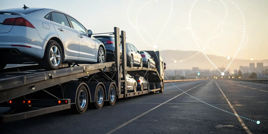 Car carrier truck transporting vehicles for one of the best auto shipping companies.