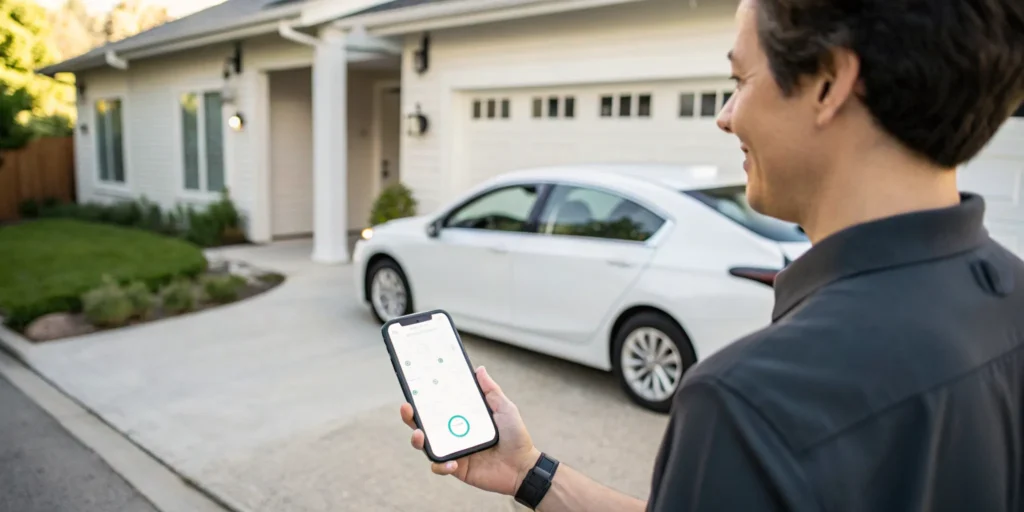 Man using his phone to get a door to door car shipping quote.