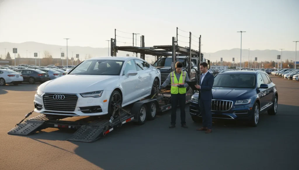 Sedan being loaded for buying a car out of state shipping