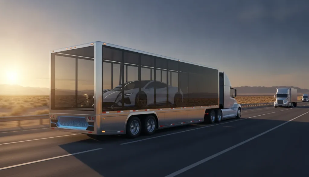 Electric car shipping carrier securing an electric vehicle