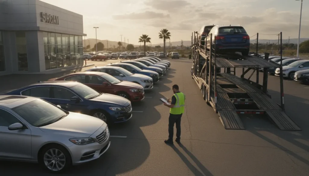 fleet vehicle transport planning at a dealership lot