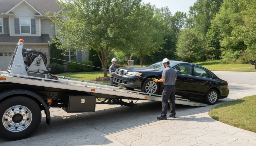 Winch-equipped carrier loading a non-running car