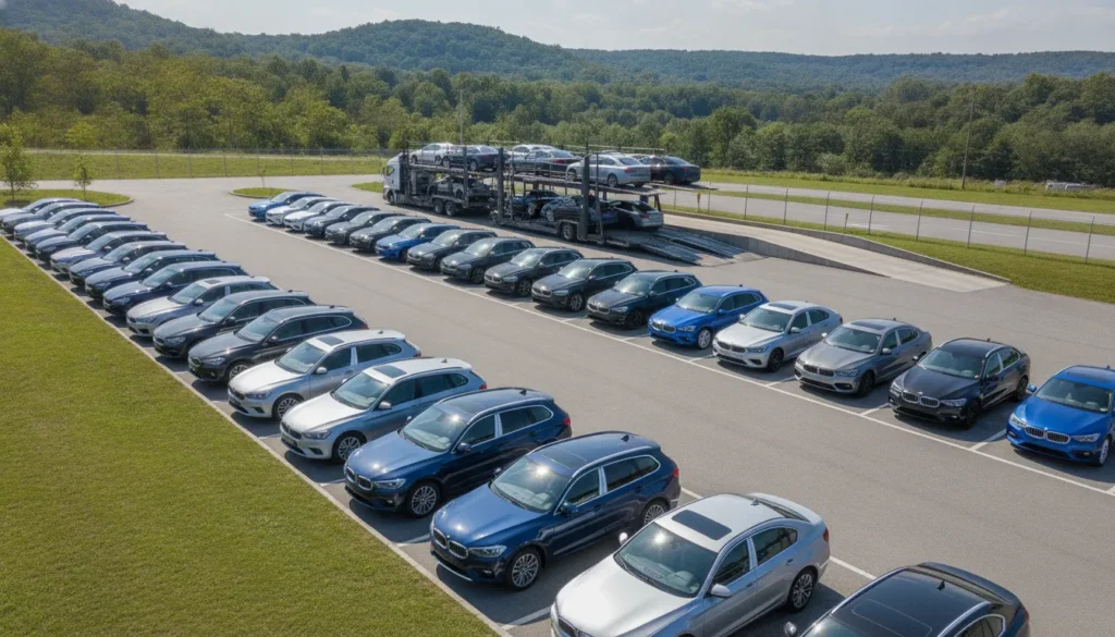 Auto transport truck loading vehicles for terminal to terminal car shipping